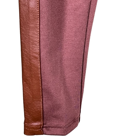 Iman Terracotta Colored Knit Leggings With Leather Trim Small NWT - Picture 4 of 10